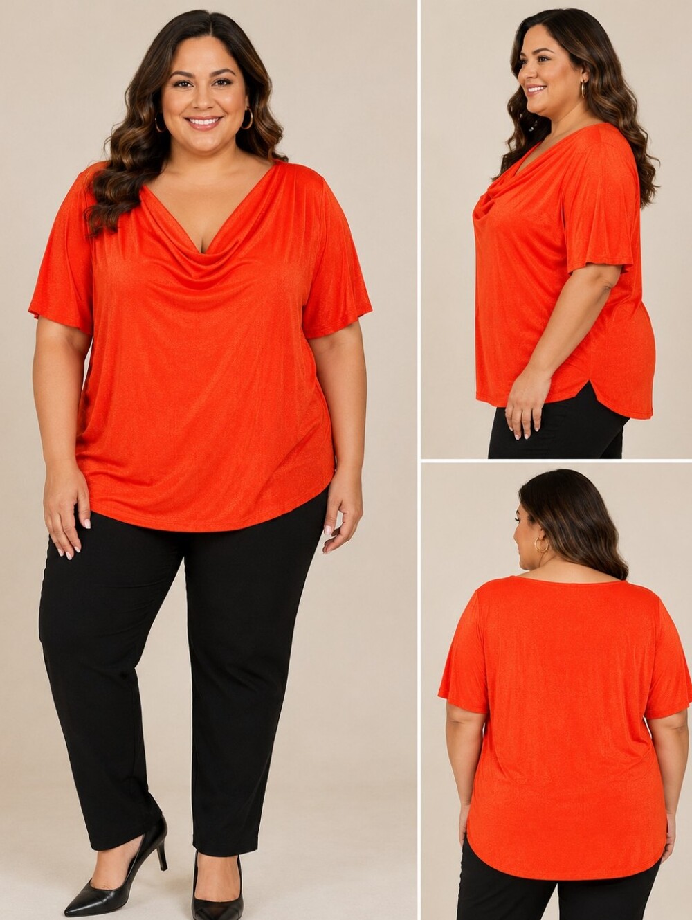 🫛Jaclyn Smith women’s XL draped cowl neck top red-orange